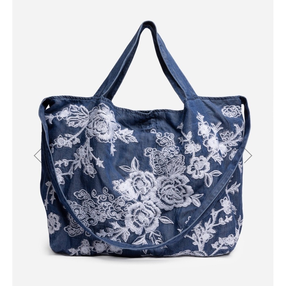 Johnny Was ALICENT Lyocell Denim Embroidered Travel Tote /Hand Bag